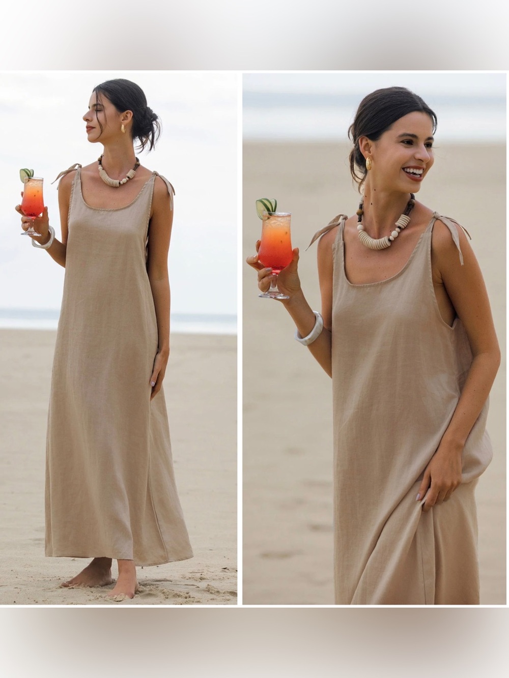 LINTICO 100% Linen Boho Lagenlook Minimalist  A-Line Camisole Maxi Dress XXL NWT